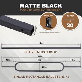 10 Pack Wrought Iron Balusters, CXRCY Deck Balusters for Staircase Interior -Metal Balusters Hollow Black (5 Oval & 5 Straight)