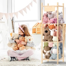 Dayacoco Stuffed Animal Storage, Wood Stuffed Animals Storage, Extra Large Capacity Toy Organizers and Storage with Elastic Band and Net for Nursery Play Room Bedroom (Pine wood)