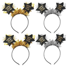 KATELUO New Year's Eve Headband, 4 Pieces Happy New Year Headband, New Year's Eve Hair Accessories, New Year's Eve Headpiece, New Year's Eve Party Headband for New Year Decoration (A)