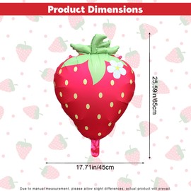 4Pcs Strawberry Balloons, Cute Summer Fruit Foil Mylar Balloons for Sweet Berry Birthday Wedding Baby Shower Party Decorations Supplies