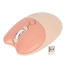 Gato Ratón Inalámbrico 2.4Ghz Mini Silencioso para Niñas, Ratón Portátil Recargable con Receptor USB, 3 Niveles dpi, Color Crema                      