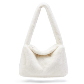 KALIDI Fluffy Bag with Zip, Plush Shoulder Bag, Fuzzy Underarm Bag, Handbag, Cute Purse faux fur Clutch, White