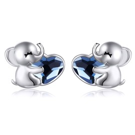 ONEFINITY Elephant / Penguin / Tiger / Hedgehog Earrings 925 Sterling Silver Stud Earrings Elephant Jewellery for Women Girls Daughter, Sterling Silver, Crystal