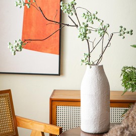 Tenforie Decorative Ceramic Vase, 11.3 Inch White Modern Farmhouse Vases for Home Decor, Boho Textured Vases for Living Room, Table, Mantel, Shelf and Centerpieces Decor