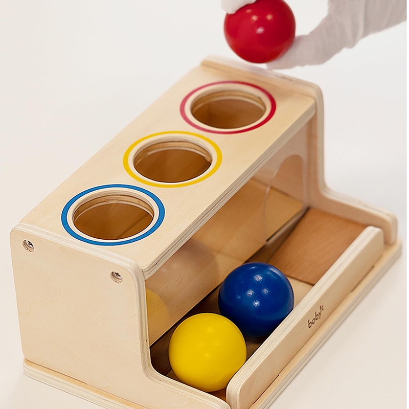 Dailyfunn Montessori Toys Object Permanence Box, Ball Tracker Drop Push