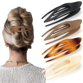 Extra Large Flat Hair Clips for Women, 4pcs 12.5cm (4.92inch) Ergonomic Curved Design Side Clip for Thick Hairs, Strong Hold Soft No Slip Matte Lay Hair Claw Clips (Duckbill Clip)