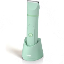 OLOV Electric Body Hair Trimmer - Groin Trimmer for Men - Bikini Trimmer Women - Wet/Dry Shaver Groomer, Replaceable Ceramic Blade Heads, USB Recharge Dock, Waterproof Hygiene Razor, Green