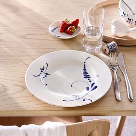 Villeroy und Boch Vieux Luxembourg Brindille Suppenteller, 24 cm, Premium Porzellan, Weiß/Blau