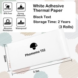 Memoqueen Mini Sticker Printer T02 Portable Thermal Printer, Instant Photo Printer, Sticker Maker Machine Gift Set & 3 Rolls White Adhesive Thermal Paper