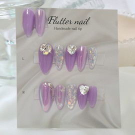 Purple Twinkle Butterfly Handmade Nail Tips✨ - Long Square / 퍼플 트윙클나비 수제네일팁✨ - 롱스퀘어