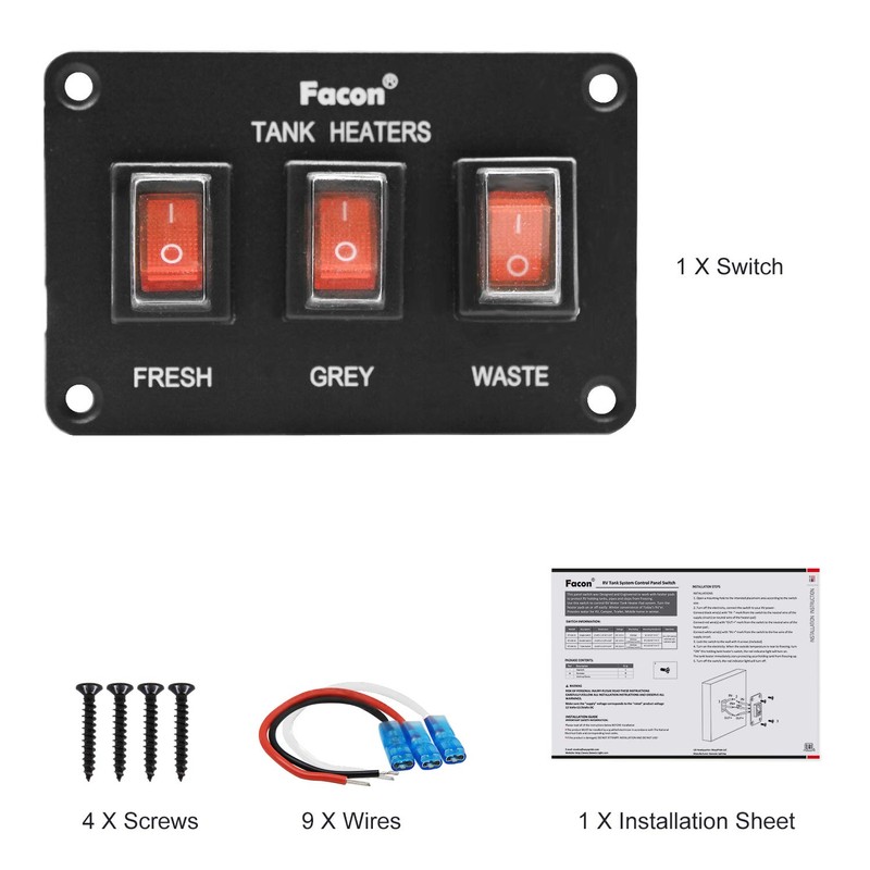Facon 12Volts Switch Box Panel, 30Amps Rocket On&Off Switch with