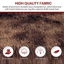 LAMBZY '' Lena Collection '' Faux Sheepskin Super Soft Hypoallergenic Rectangular Area Rug Plush Fur Premium Shag (4'x6',120x180 cm, Brown)