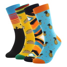 BISOUSOX Funny Socks Men's 39-46 Gift for Men Cotton Colourful Socks Funny Stockings Multicoloured Fun Patterned Socks Birthday Gift, 4 pairs-pineapple1