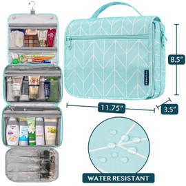 PAVILIA Hanging Toiletry Bag Women Men, Foldable Cosmetic Organizer Travel Bag, Water Resistant Makeup Bag Toiletries, Large Travel Essentials Kit (Teal Chevron)