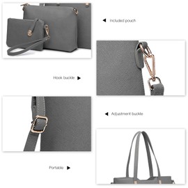 Miss Lulu Handbag, Women's Shopper Shoulder Bag, Large Handbag, Carry Bag, Briefcase, Tote for Office, School, Shopping, Travel, Elegant PU Leather, Set of 3