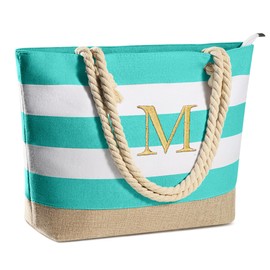 YOOLIFE Mothers Day Gifts for Grandma Wife Daughter Nana Aunt Women Sister Teacher Gift Initial Beach Tote Bag for Mom Birthday Gifts M