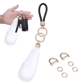 AMIR Microfiber Leather Wristlet Keychain, Fluffy Keychain, Key Chain Holder Car Keys Keychain with 4 Key Ring and 2 Anti-Lost D Ring