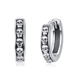 Skull Earrings for Women Men 925 Sterling Silver Black Hoop Earrings Hypoallergenic Huggie Hoop Men Earrings … …