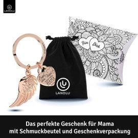 LANOLU Keyring Mum, Pendant Best Mum Key Ring, Gift for Mother for Mother's Day, Birthday Gift for Mum, Heart with Your Mum Features, Angel Without Wings Mama Rose Gold