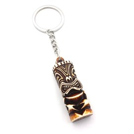 ALOHAMONI Hawaiian God Tiki Keychain Keychain Resin Carved Amulet Tiki Statue Protection Hawaiian Miscellaneous Goods