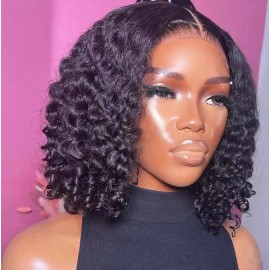 Raw hd Lace bob Wig Cuticle Aligned Hair Vietnamese Burmese Curly 100% Hair Human Hair Weave Bone Straight Water Deep Wavestyle: 4x4 hd lace wig, color: picture style, Stretched Length: 14 inches