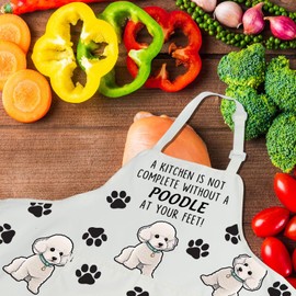 CENWA Poodle Mom Apron With Pockets Poodle Lover Gifts Dog Owner Gifts Adjustable Cooking Apron For Poodle Dog Lovers (Poodle Apron)