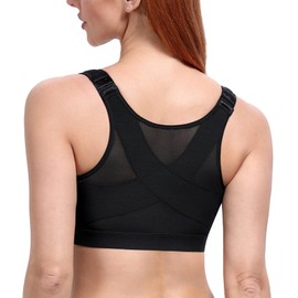 Curyon Front Closure Bras for Women Full Coverage Back Support Posture Bra Wirefree Non Padded Widened Shoulder Straps Black 38C