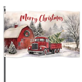 Merry Christmas Flag 3x5 ft Large Christmas Flags for Outside 3x5 Double Sided Farmhouse Garden Flag Xmas Red Truck Outdoor Winter Holiday Garden Yard Decoration