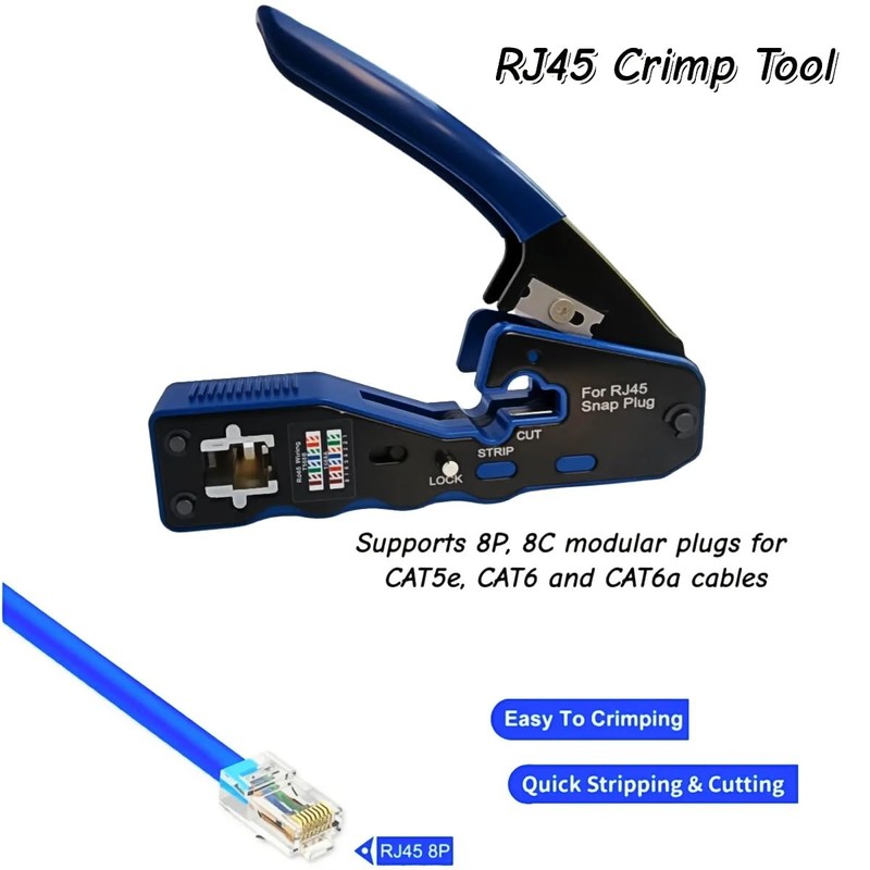 RJ45 Crimp Tool 8P RJ45 Crimping Tool Pass Through Ethernet