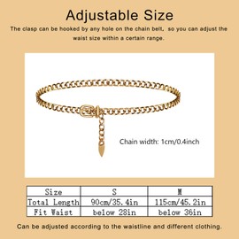 Metal Chain Belt, Ladies Belts Thin Belts for Women Adjustable Waist Chains for Women Waist Belts for Jeans Dresses Trousers,M: Fit for Waist up to 36 Inches