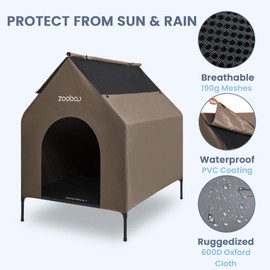 36" Large Dog House, Dog House for Large Dog Indoor or Outside, Weatherproof 600D PVC Dog House Outdoor, Featuring Breathable 2x1 Textilene Elevated Dog Bed, Easy Clean(Brown)