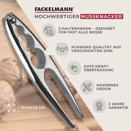 Fackelmann Nussknacker, hochwertiger Nuss-Knacker, robuster Zinkdruckguss mit sehr guter Kraftübertragung (Farbe: Silber), Menge: 1 Stück, ca. 17cm