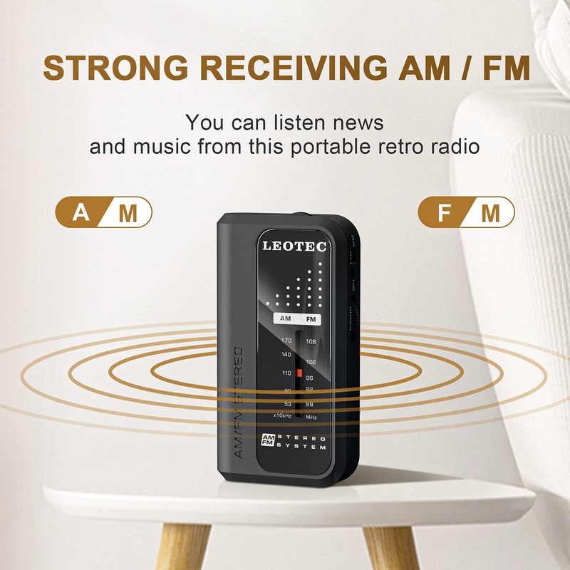 LEOTEC Small Pocket Radios, Battery Operated AM FM Radio, DBS