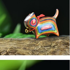 HLbshi Handmade Rainbow Wooden cat Figurine Animal Carving Statue Office Desk Study Home Decor 1.5'' (Eyeless)
