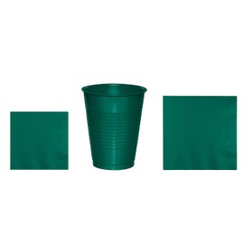 Baxters Party Bundles Bulk, Hunter Green, 40 Count 16 Ounce Plastic Cups, 50 Count Beverage Cocktail Paper Napkins, 50 Count Luncheon Paper Napkins, Pack Contains 140 Pieces Made in the USA