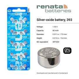 Renata 393 SR754W Batteries - 1.55V Silver Oxide 393 Watch Battery (20 Count)