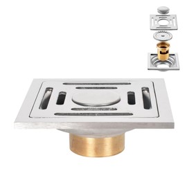 Dokpav Stainless Steel Square Floor Drain, 4 Inch Removable Anti-Odor Shower Floor Drain Filter with Double-Layer Filtration and Anti-Backflow Valve for Home Bathroom Kitchen Balcony Toilet
