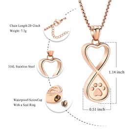 Infinity Love Pet Cremation Jewelry for Ashes of Dog/Cat Funeral Keepsake Urn Necklace Pendant Memorial Jewellery