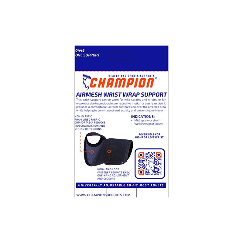 Champion Wrist Wrap Support, Universal Fit, Airmesh Fabric, Grey,