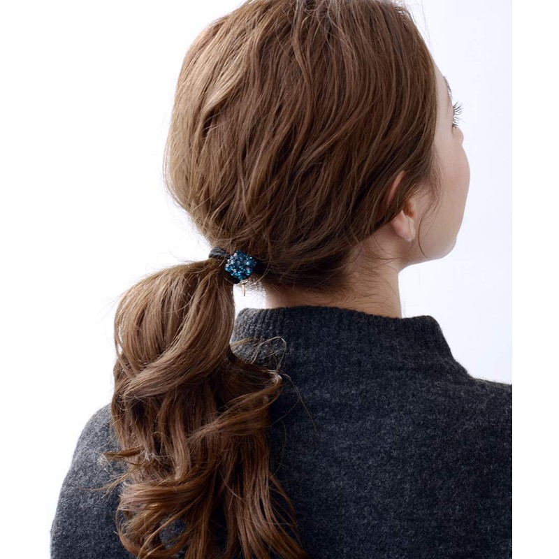 VINGTAINE H7359-BL- Rhinestone Bijou Square Hair Elastic Casual Hair Accessory