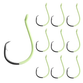 Eupheng Glow in Dark Circle Hooks 2X Strong Offset Freshwater Saltwater, Catfish Bass Trout, Pack of 10, Available in 8 Sizes (#4 to 5/0) Luminous Circle Hooks