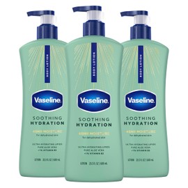 Vaseline Intensive Care Body Lotion for Dry Skin Soothing Hydration Lotion Made with Ultra-Hydrating Lipids + 1% Aloe Vera Extract to Refresh Dehydrated Skin 20.3 oz, Pack of 3 (packaging May Vary)