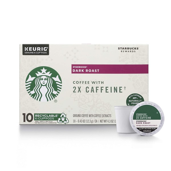 Starbucks Dark Roast K-Cup Coffee Pods with 2X Caffeine — for Keurig Brewers — 6 boxes (60 pods total)