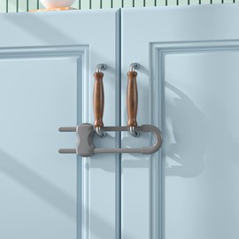 SAFELON 3 PCS Baby Safety Sliding Cabinet Lock with U Shape, Child Proof Cabinet Latch for Cabinets & Drawer & Door with Double Handles & Konbs (Grey)