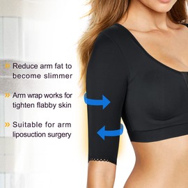 Bafully Women Compression Arm Shaper Sleeves Crop Tops with Post Surgery Front Fastening Sports Bra (Black, Medium)