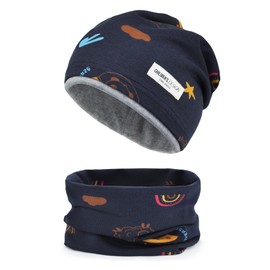 beifon Children's Beanie Hat & Loop Scarf Set, 95% Cotton Hat Scarf Set Girls Boys 2-8 Years, Tube Scarf Warm Winter Hat Knitted Hats for Autumn Winter Spring, darkblue