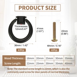 PATIKIL 4Pack Drawer Ring Pull Handles, 1.42" Zinc Alloy Hole Ring Drawers Knobs with Screws for Cupboard Drawer Dresser Closet Door, Black