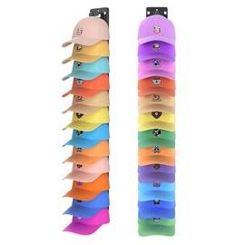 Hat Organizer for Baseball Caps, 2 Packs Hat Rack, Baseball Cap Organizer With Strong Adhesive/Wall Drilled for up to 24 Hats, Layered Design Hat Storage, Hat Rack for Wall, Door, Closet(Black)