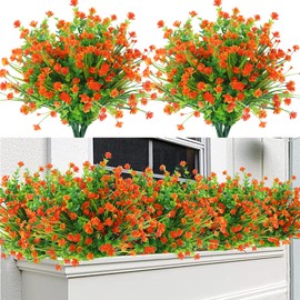 Sggvecsy Artificial Flowers for Outdoors 24 Bundles UV Resistant Boxwood Shrubs Artificial Eucalyptus Fake Plants Faux Plastic Greenery for Farmhouse Garden Home Indoor Outdoor Decoration（Orange）