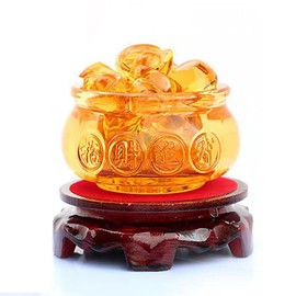 Horn of Abundance Wealth and Good Luck Ingot Feng Shui Decor Home Decor Yellow Crystal Glass Amulet Blessing Energy Stone New Year Gift 8cm